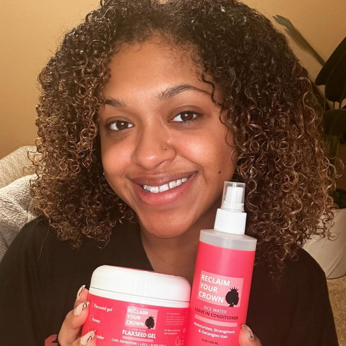 Photo results of using Reclaim Your Crown Flaxseed Gel and Rice Water Leave in Conditioner