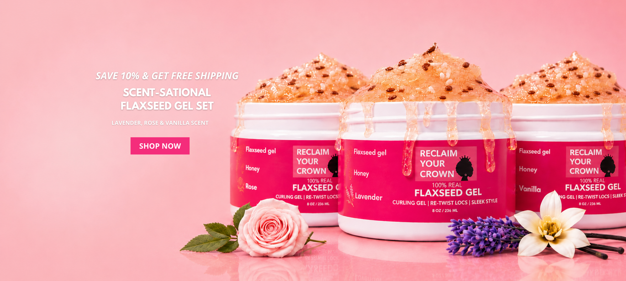 Flaxseed Gel 3 pack featuring vanilla, rose and lavender scents