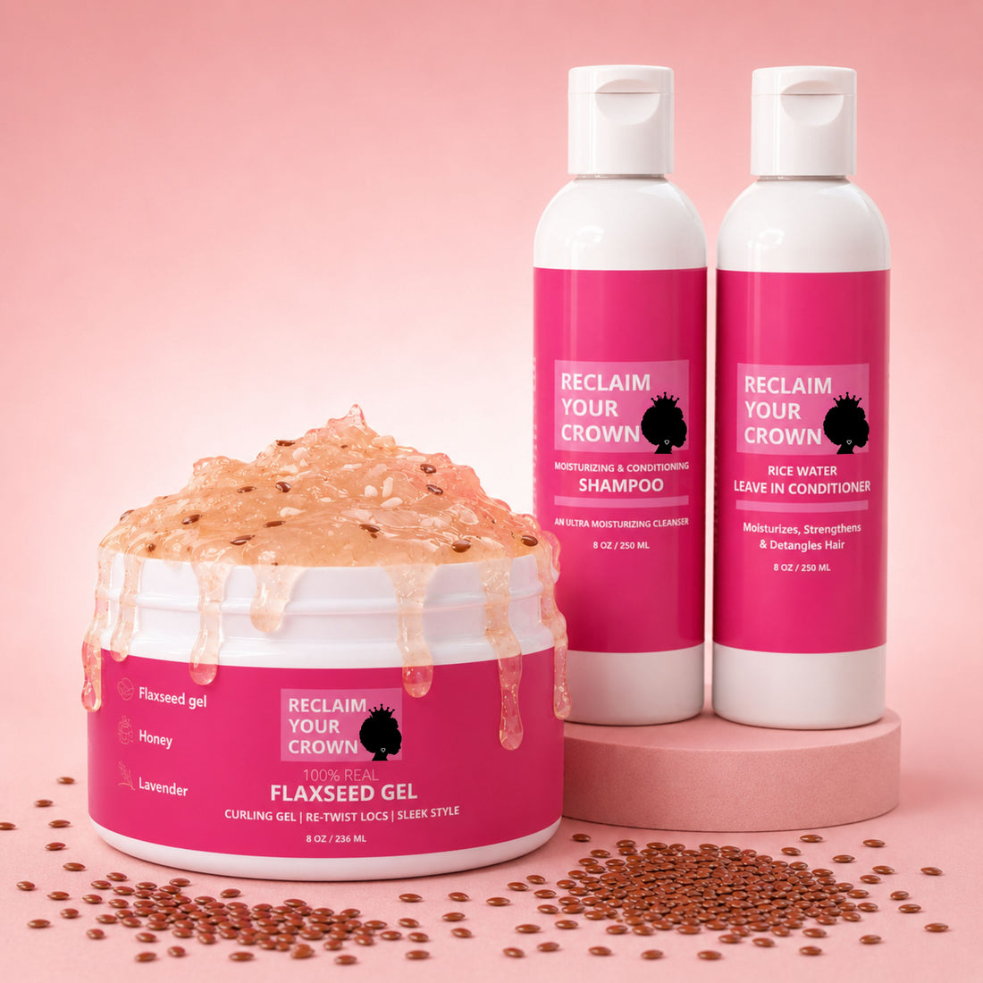 Flaxseed Gel Wash and Go Hair Care Product Set by Reclaim Your Crown