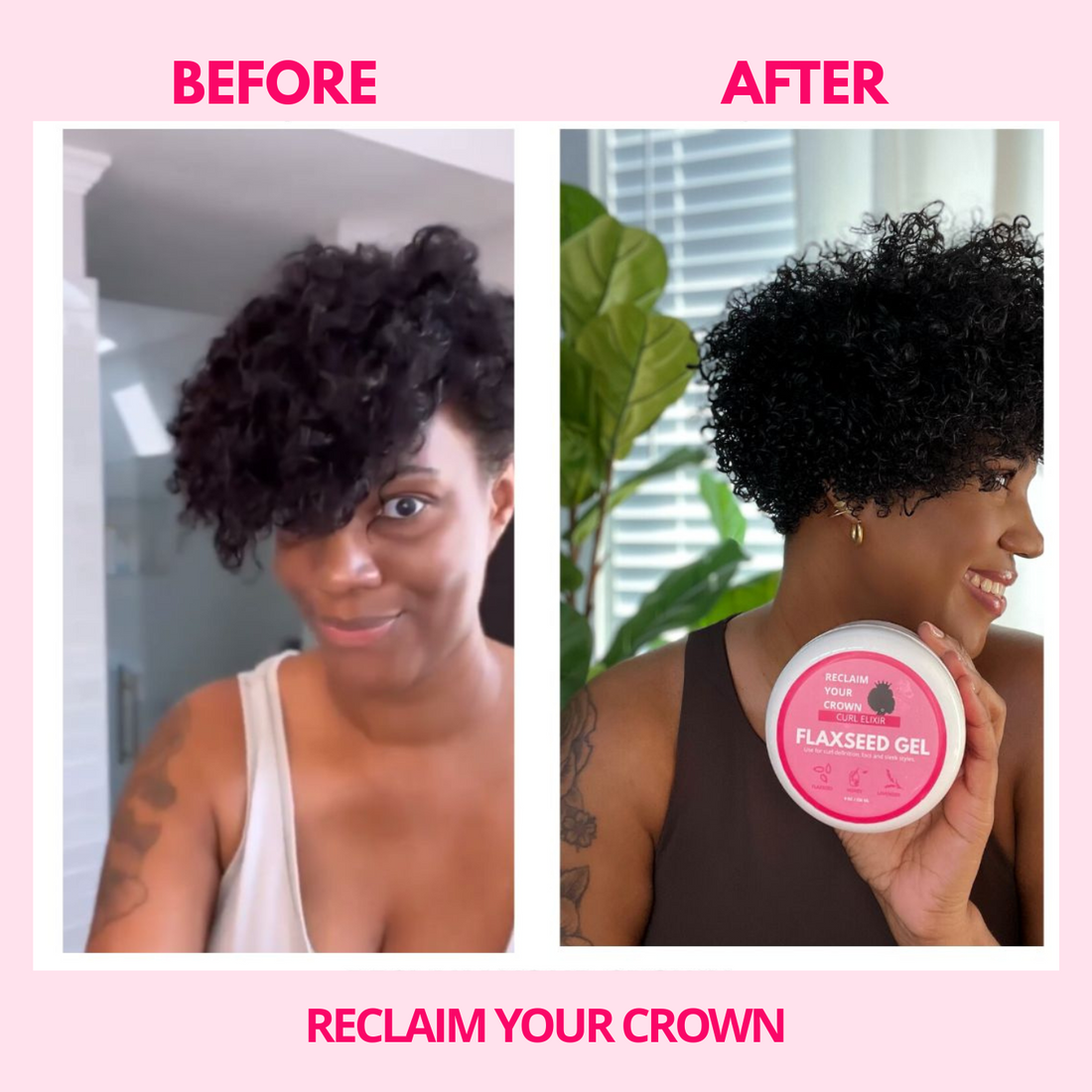 Results of using Reclaim Your Crown Flaxseed Curling Gel before/after photo 3C Hair