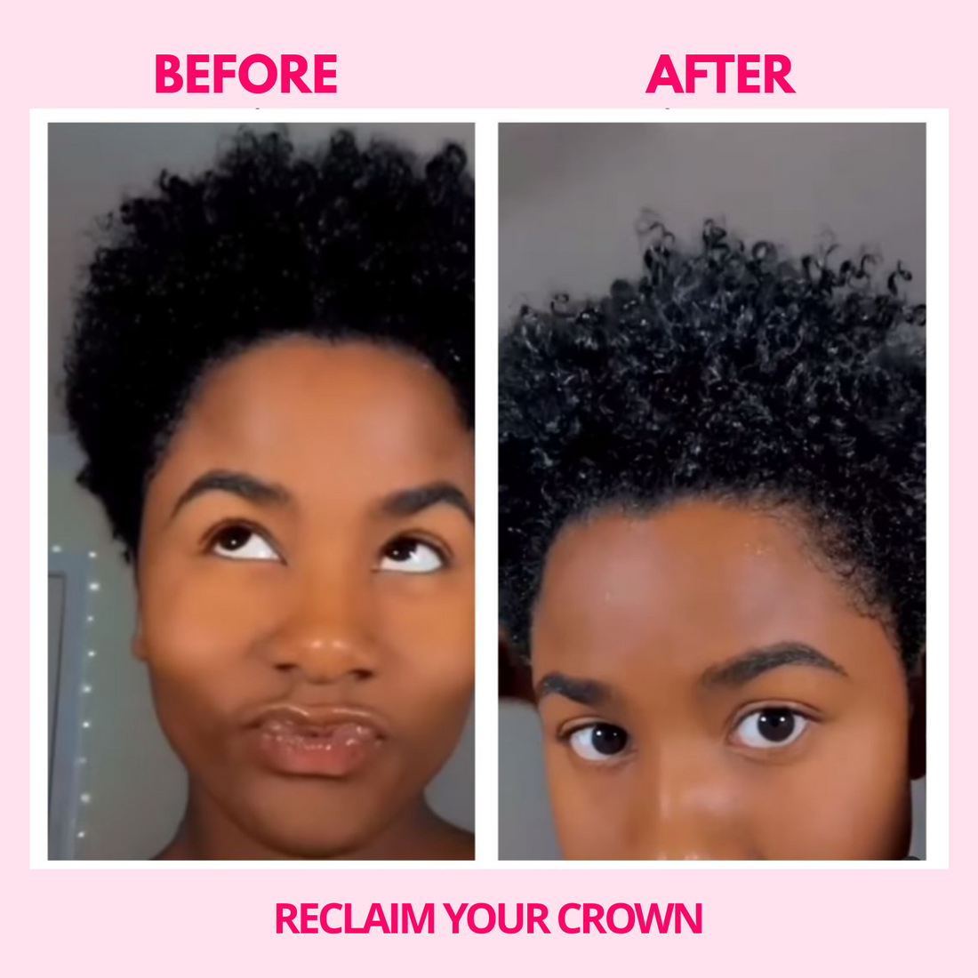 Results of using Reclaim Your Crown Flaxseed Curling Gel before/after photo 4B Hair