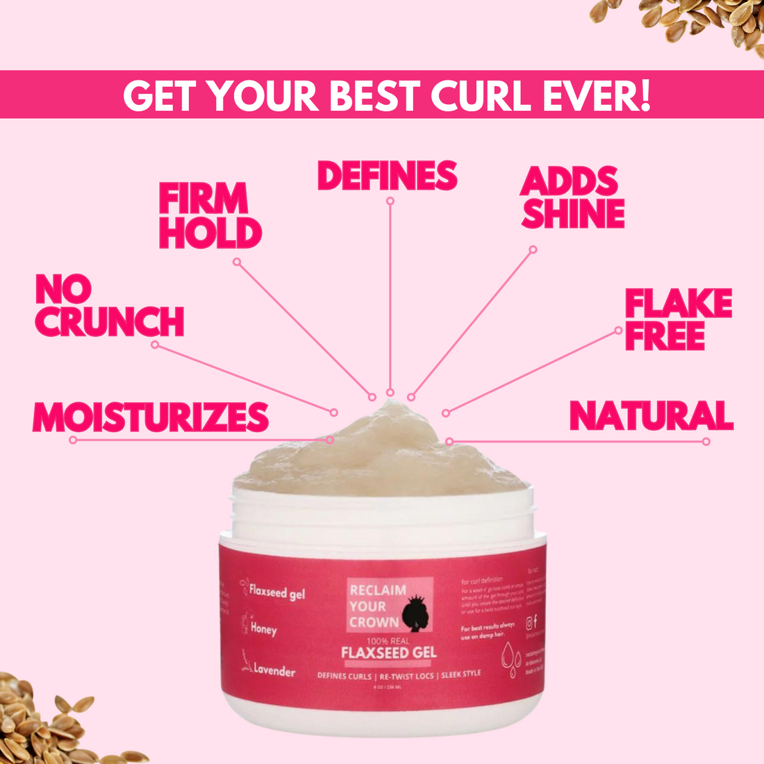 Get your best curl ever with Reclaim Your Crowns Flaxseed Curl Gel